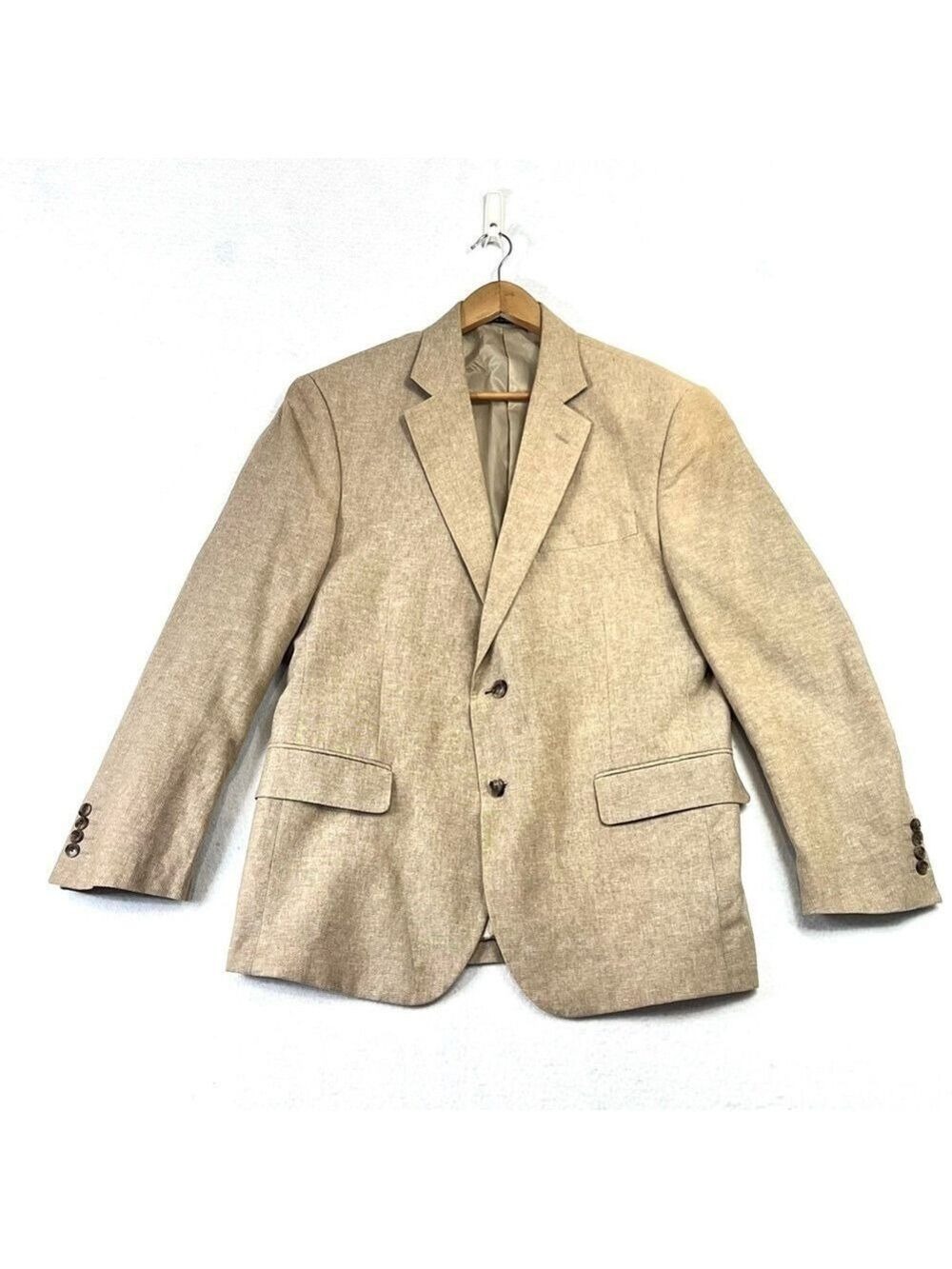 Stafford Linen Blend Blazer 42 Short Beige Men Double Vent Class Fit Sport Coat